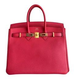 Hermes Birkin 25 Rouge Pivoine Red Togo Leather Gold Hardware Top Handle Bags