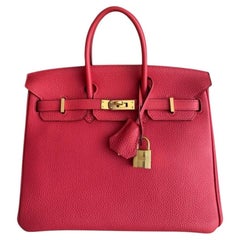 Hermes Birkin 25 Rouge Pivoine Red Togo Leather Gold Hardware Top Handle Bags