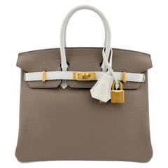 Hermes Birkin 25 SO Gris Tourterelle Gray Leather Brushed Gold Top Handle Bags