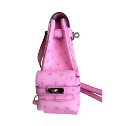 Hermès Kelly Mini Jump Rucksack, Bubblegum-Pink, Straußenleder, Palladium