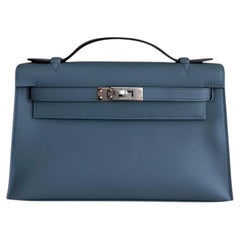 Hermes Kelly Mini Pochette Blue Tempete Leather Palladium HW NEW RARE, 2026