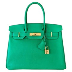 Hermes Birkin 30 Menthe Mint Green Chevre Leather Gold Hardware Rare Top Handle