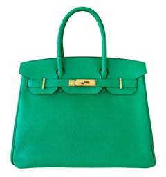 Hermes Birkin 30 Menthe Mint Green Chevre Leather Gold Hardware Rare Top Handle