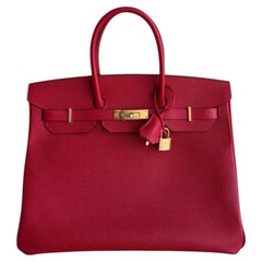 Hermes Birkin 35 Rouge Casaque Red Epsom Leather Gold Hardware RARE Top Handle