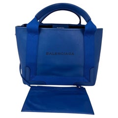 Balenciaga Calfskin S Navy Cabas Blue Tote Bag and Pouch Set
