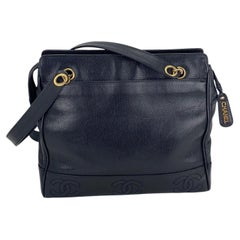 Chanel Vintage Black Caviar Leather CC Zip Tote Shoulder Bag
