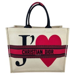 Christian Dior Red, White & Black Canvas Dioramour Je T'aime Large Book Tote Bag