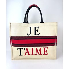 Christian Dior Red, White & Black Canvas Dioramour Je T'aime Large Book Tote Bag