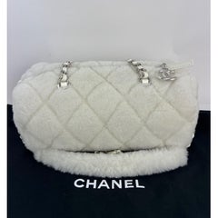 Chanel Shearling Quilted White Lambskin Bowler Crossbody Shoulder Bag