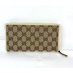 Gucci GG Logo Beige Zip Around Canvas Wallet