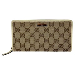 Gucci GG Logo Beige Zip Around Canvas Wallet