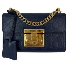 Gucci GG Supreme Small Padlock Monogram Blue Leather Shoulder Bag