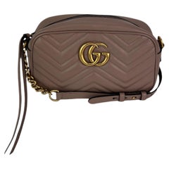 Gucci GG Marmont Small Chain Beige Matelasse Leather Crossbody Bag