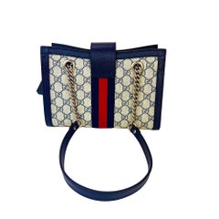 Gucci GG Supreme Dollar Calfskin Web Small Padlock Navy Tote Bag