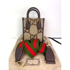 Gucci Jumbo GG Textured Dollar Calfskin Mini Web Vertical Tote Bag