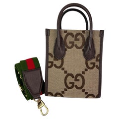 Gucci Jumbo GG Textured Dollar Calfskin Mini Web Vertical Tote Bag