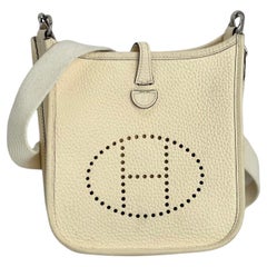 Hermes Taurillon Clemence Evelyne TPM Nata White Crossbody Bag