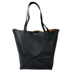 Loewe Shiny Calfskin Medium Puzzle Fold Black Tote Bag