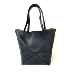 Loewe Shiny Calfskin Medium Puzzle Fold Black Tote Bag