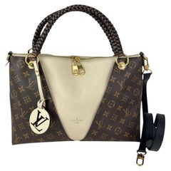 Louis Vuitton Braided V Tote MM Cream Leather Canvas Shoulder Hand Bag