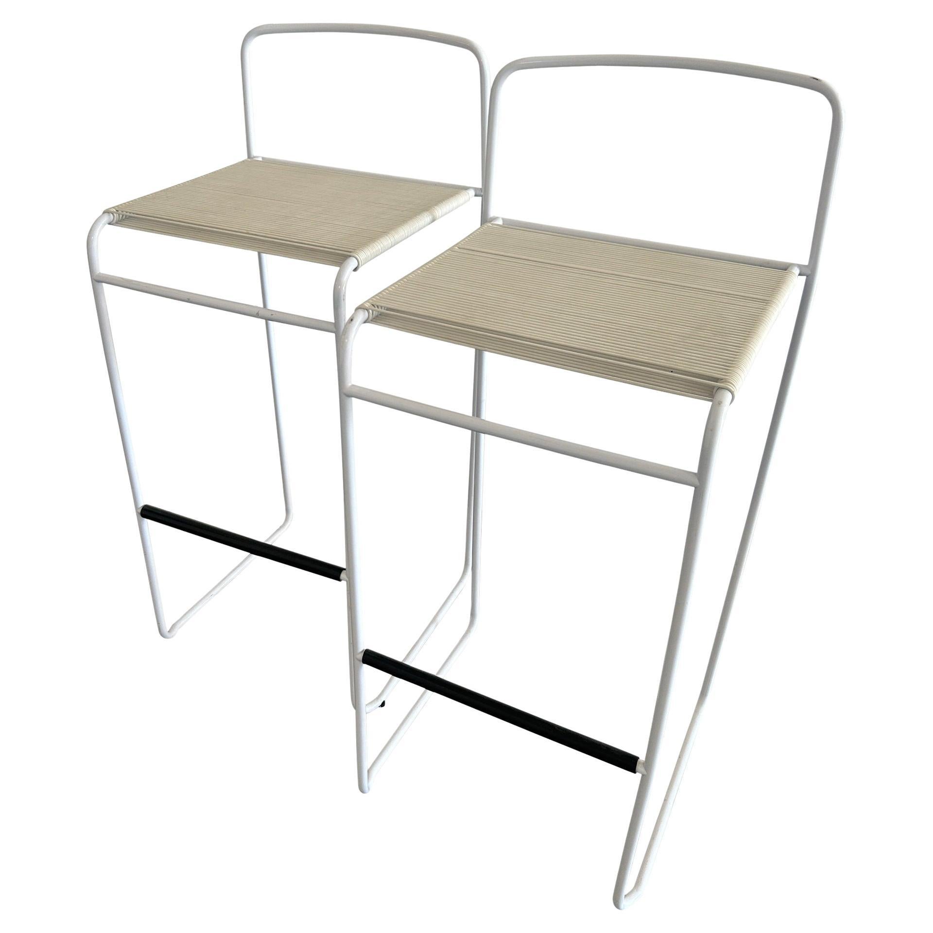 1980s Post-Modern Bar Stools by Giandomenico Belotti, White Metal