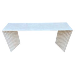 Table console artistique peinte en perspective contrainte étroite post-moderne des années 1980