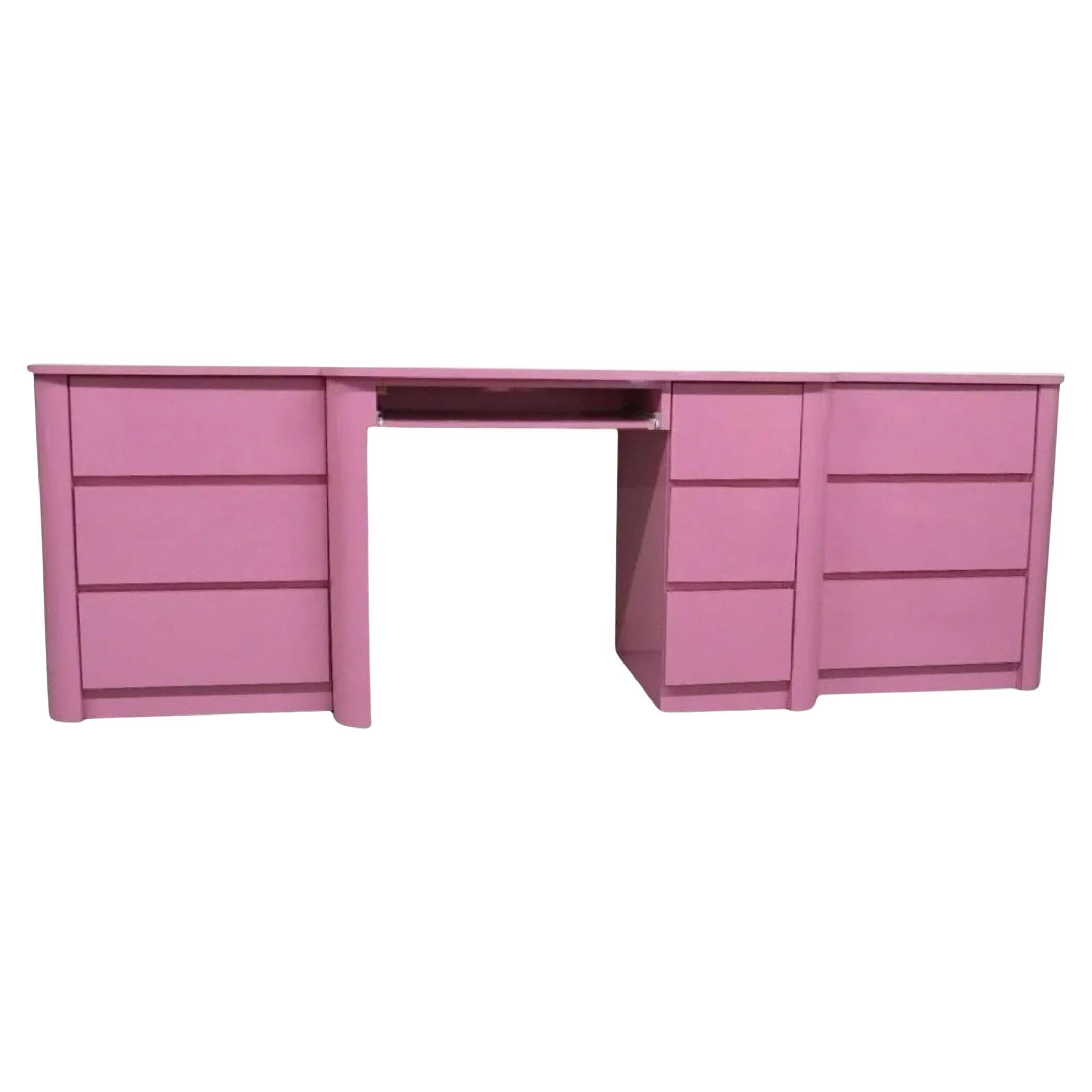 Pop art Post moderno Rosa lucido laminato personalizzato 9 cassetti scrivania comò credenza