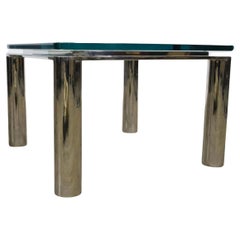 Mid Century Modern Square Glass and Chrome Tube Side Table