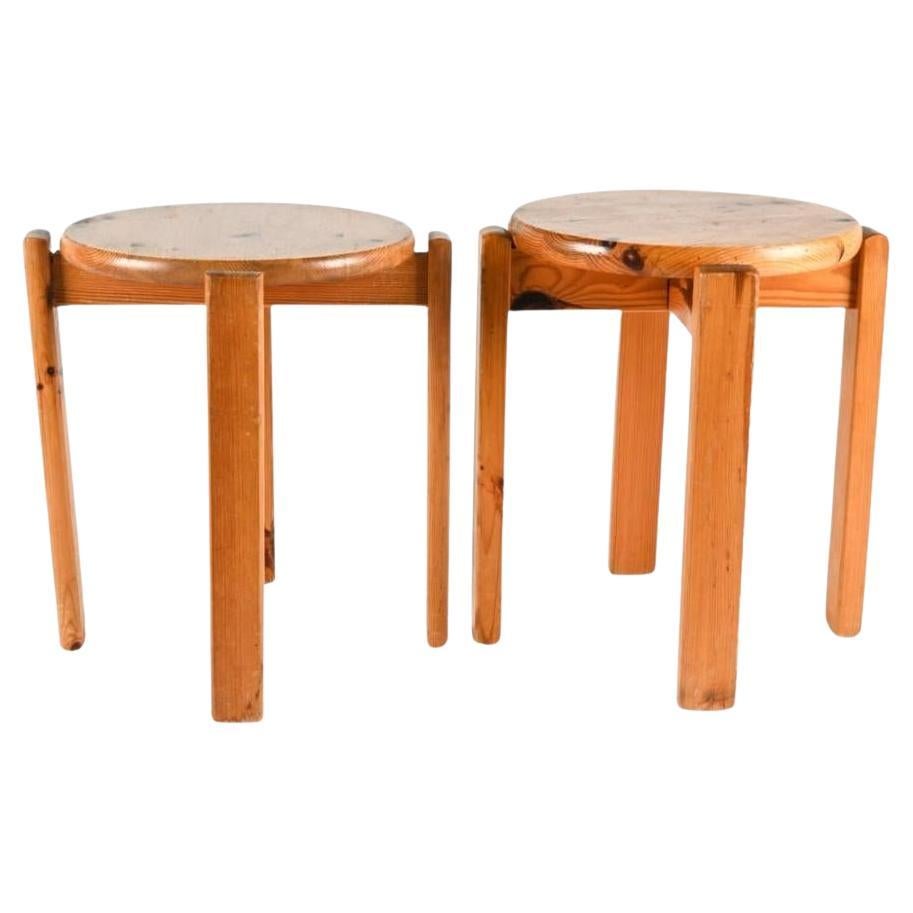 Scandinavian Modern Pine Stools, Pair, Woodwork, Sweden, 1970s