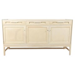 Mid century Scandinavian Danish 3 door painted credenza with Key