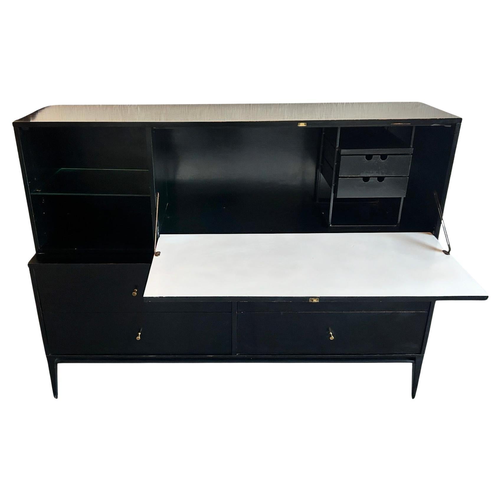 Rare Midcentury Paul McCobb #1562 Drop Lid Desk with Organizer Maple Black Brass