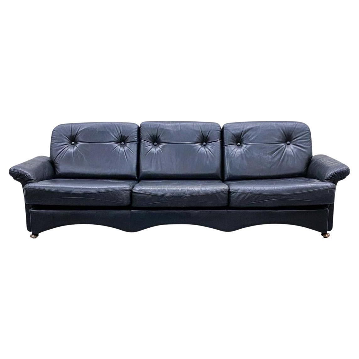 Divano basso olandese di metà secolo in pelle nera a 3 posti
