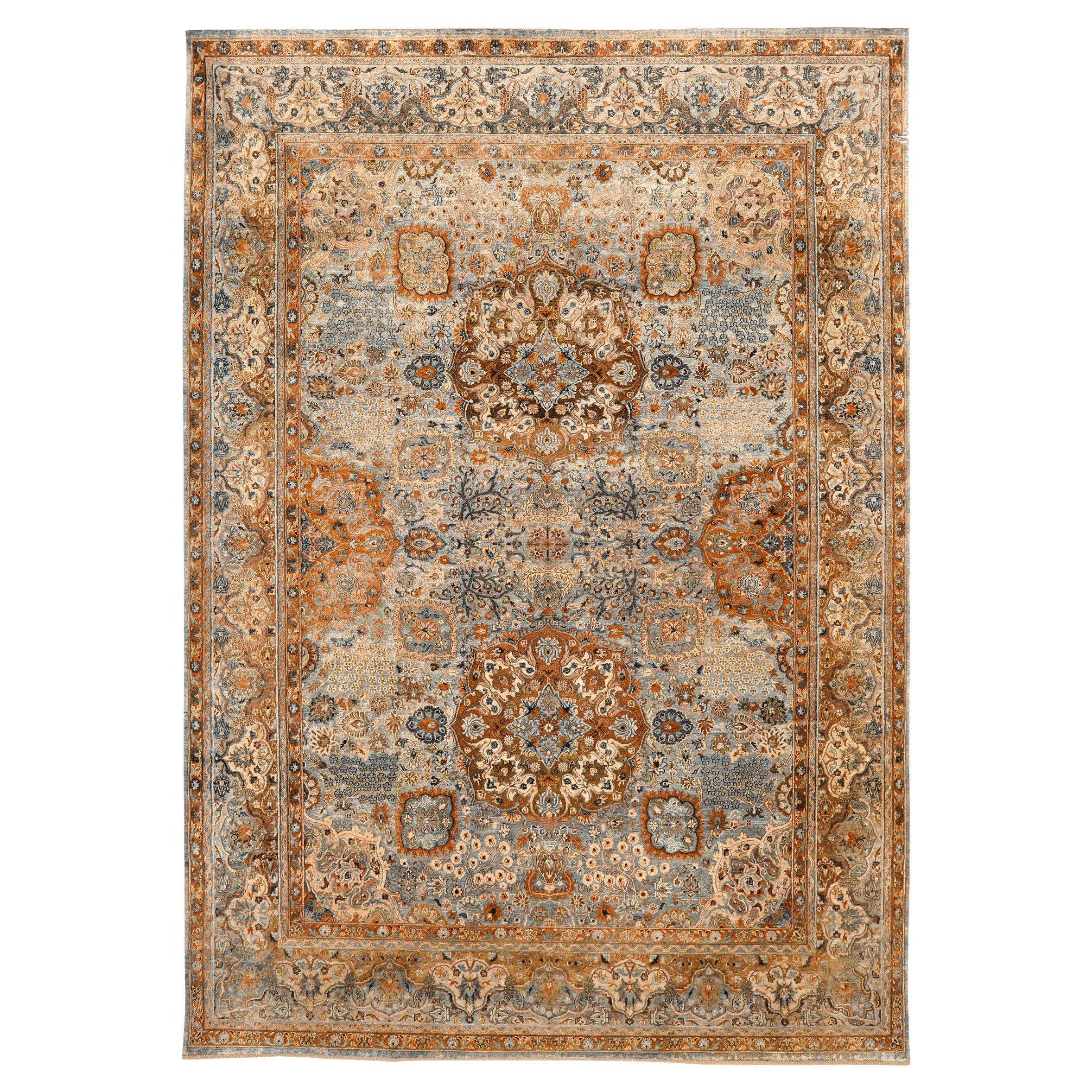 Tappeti India Mashad - Lana Blu Avorio Arancione - 94096