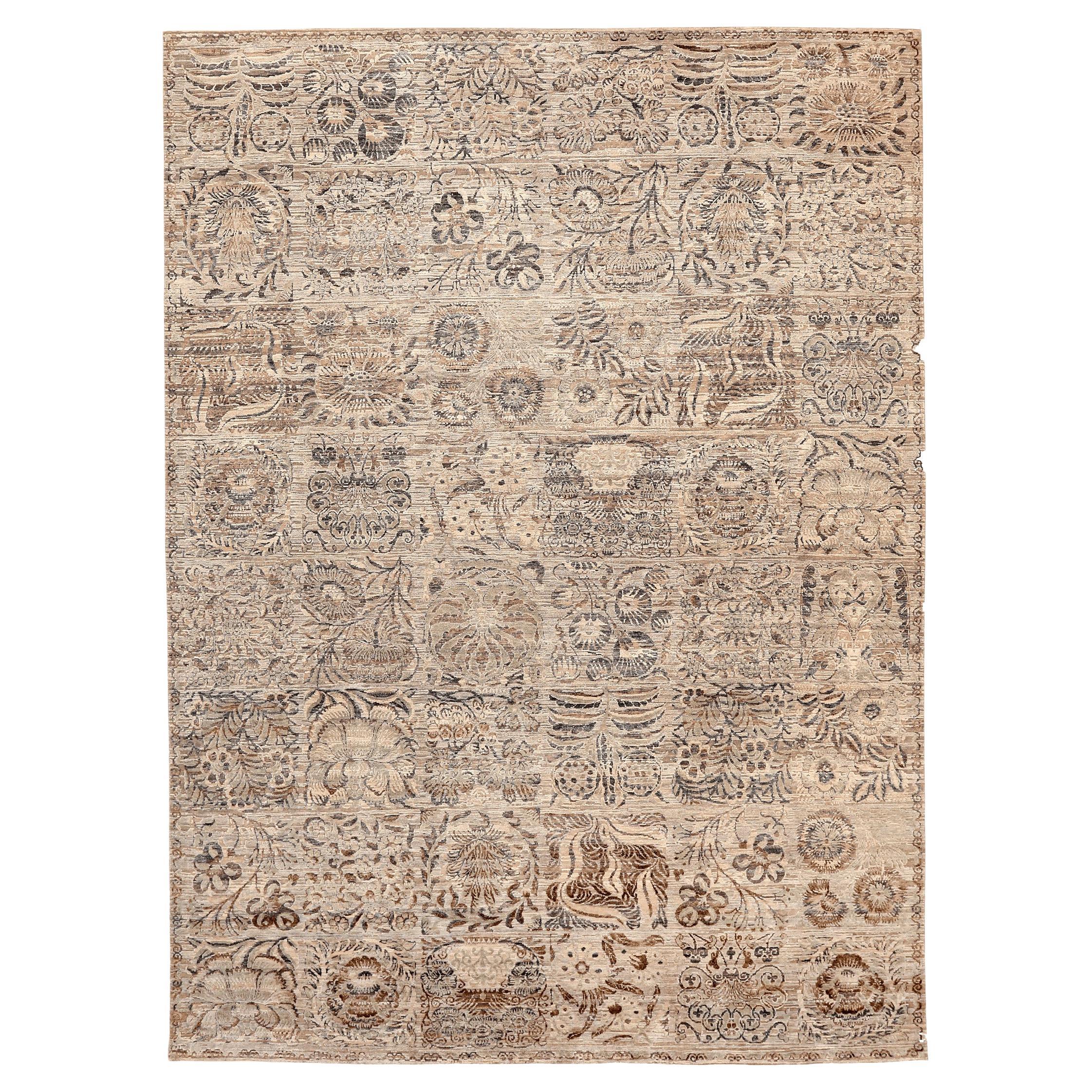 India Transitional Area Rugs - Wolle Brown Ivory Design - 94111