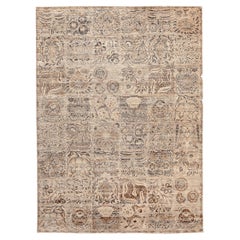 India Transitional Area Rugs - Wolle Brown Ivory Design - 94111