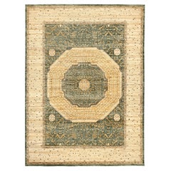 Tapis Mamluk indiens - Design en laine vert ivoire jaune - 94101