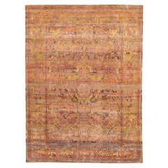 India Tabriz Area Rugs - Wool Brown Green Red Yellow Design - 94109