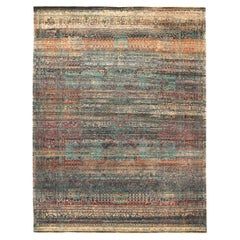 India Tabriz Area Rugs - Wool Blue Green Ivory Orange Red - 94165