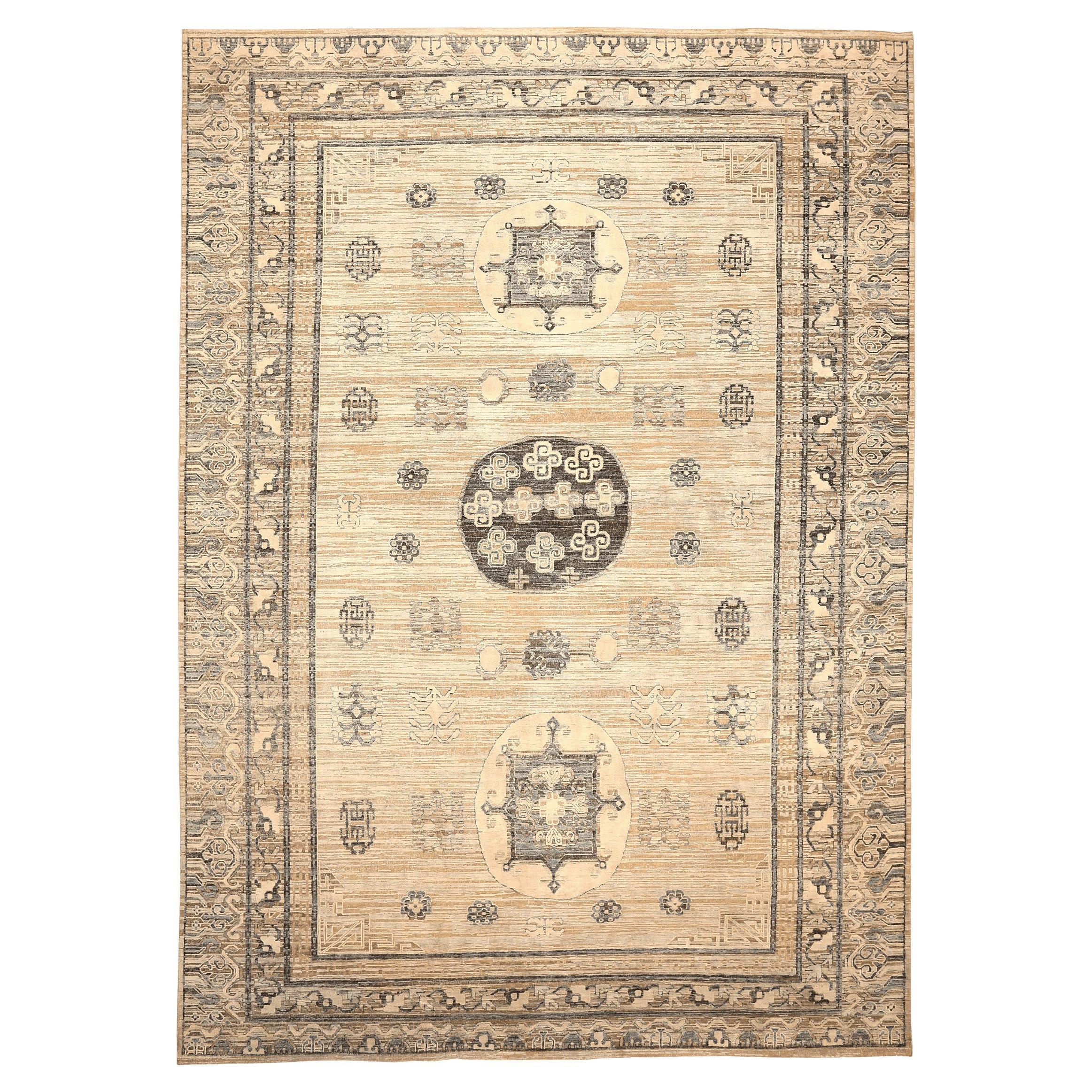 Indien Khotan Teppiche - Wolle Braun Elfenbein Design - 94183