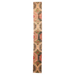 Tapis de course Sari en laine vert ivoire rose rouge motif - 94261