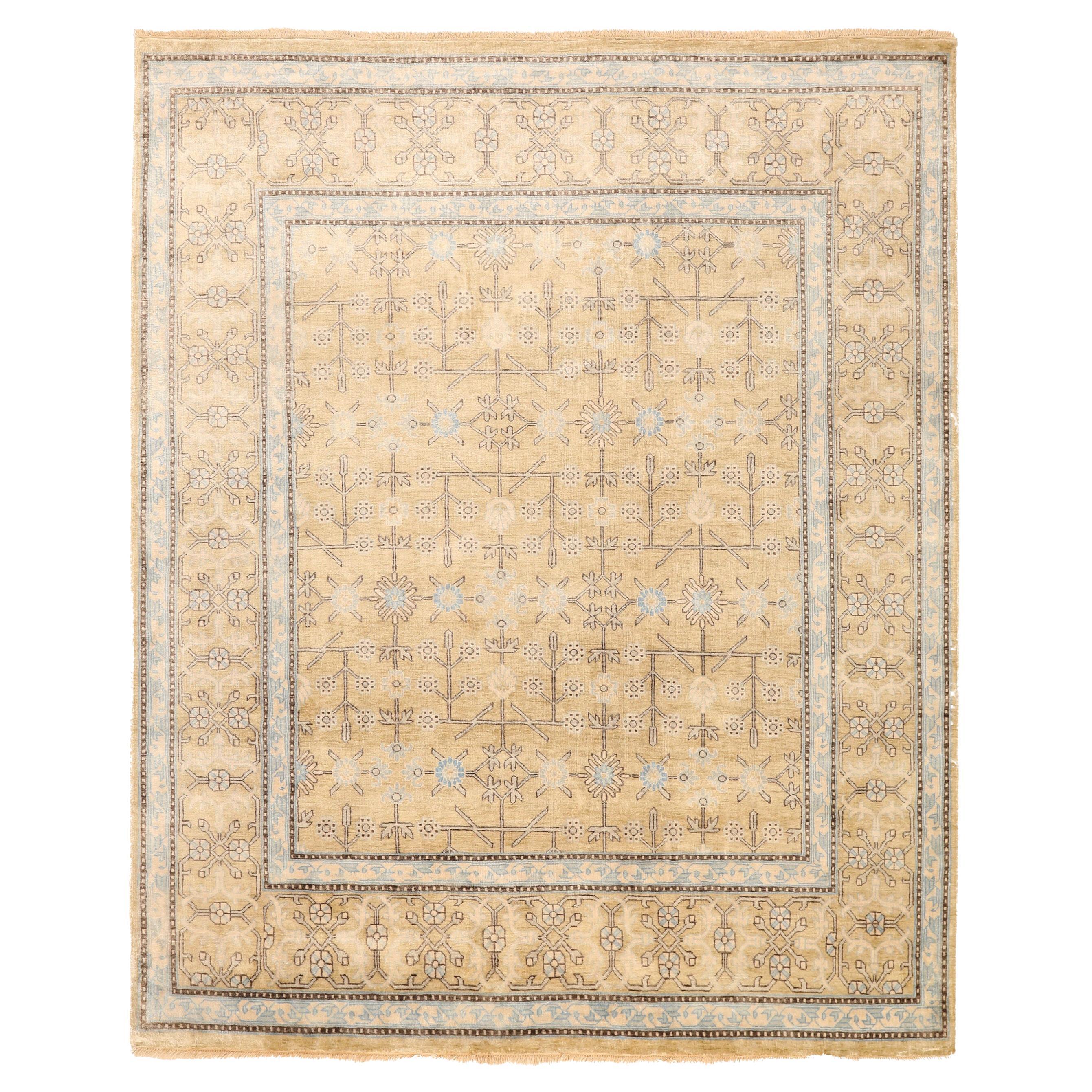 Tapis Khotan en laine ivoire et jaune, Inde - 93807
