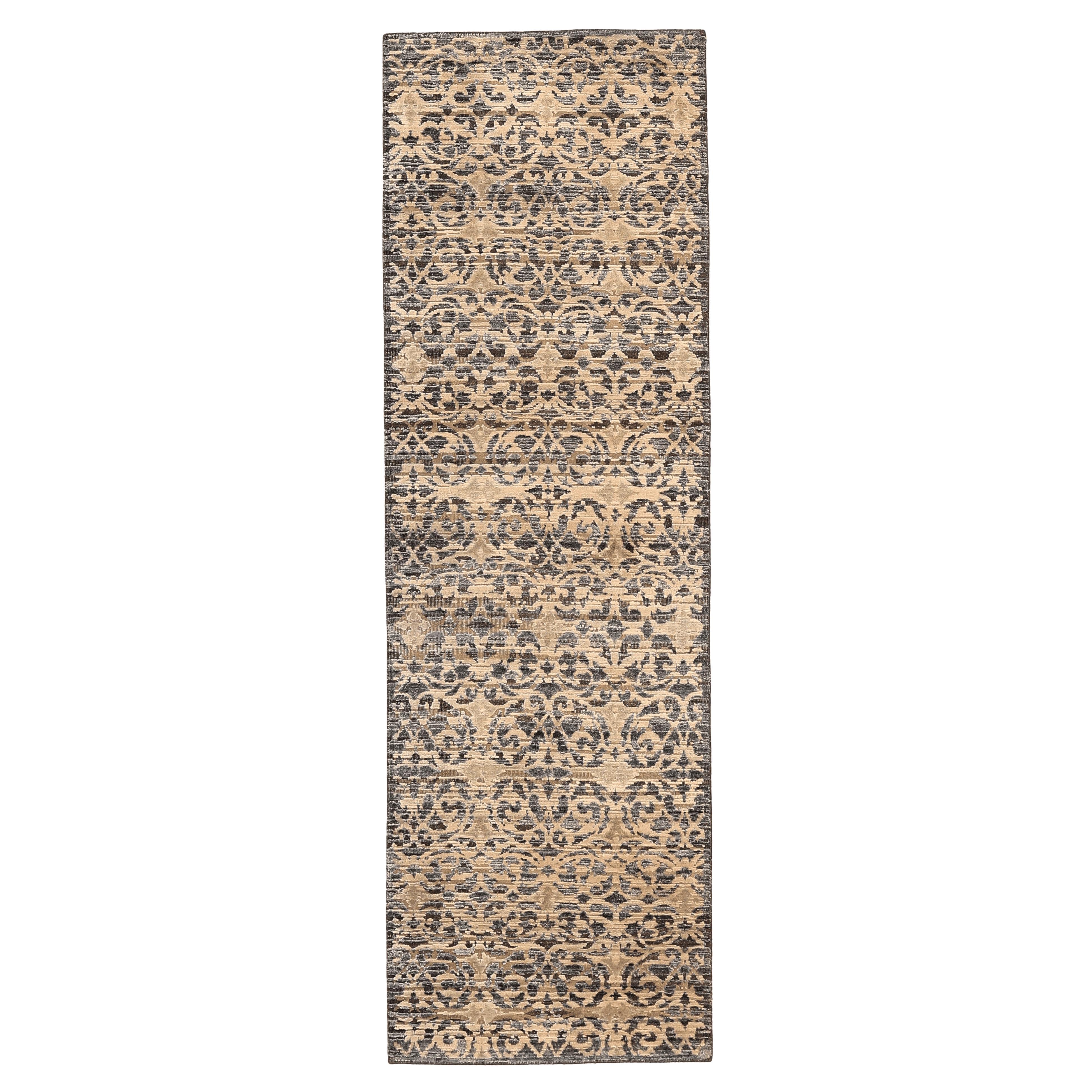 India Modern Runner Rug - Wool Brown Ivory Design - 94192