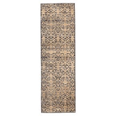 India Modern Runner Rug - Wool Brown Ivory Design - 94192