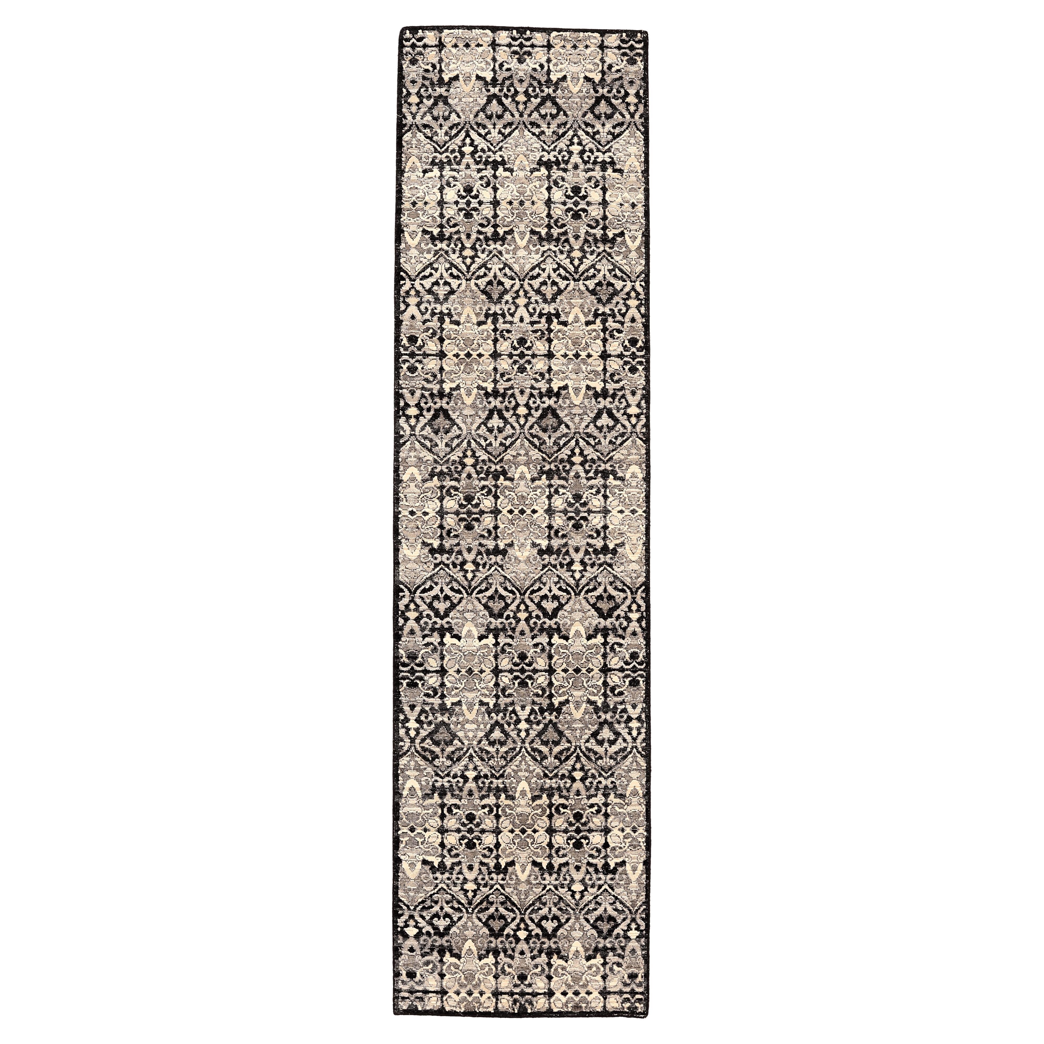 India Modern Runner Rug - Wool Brown Ivory Design - 94193