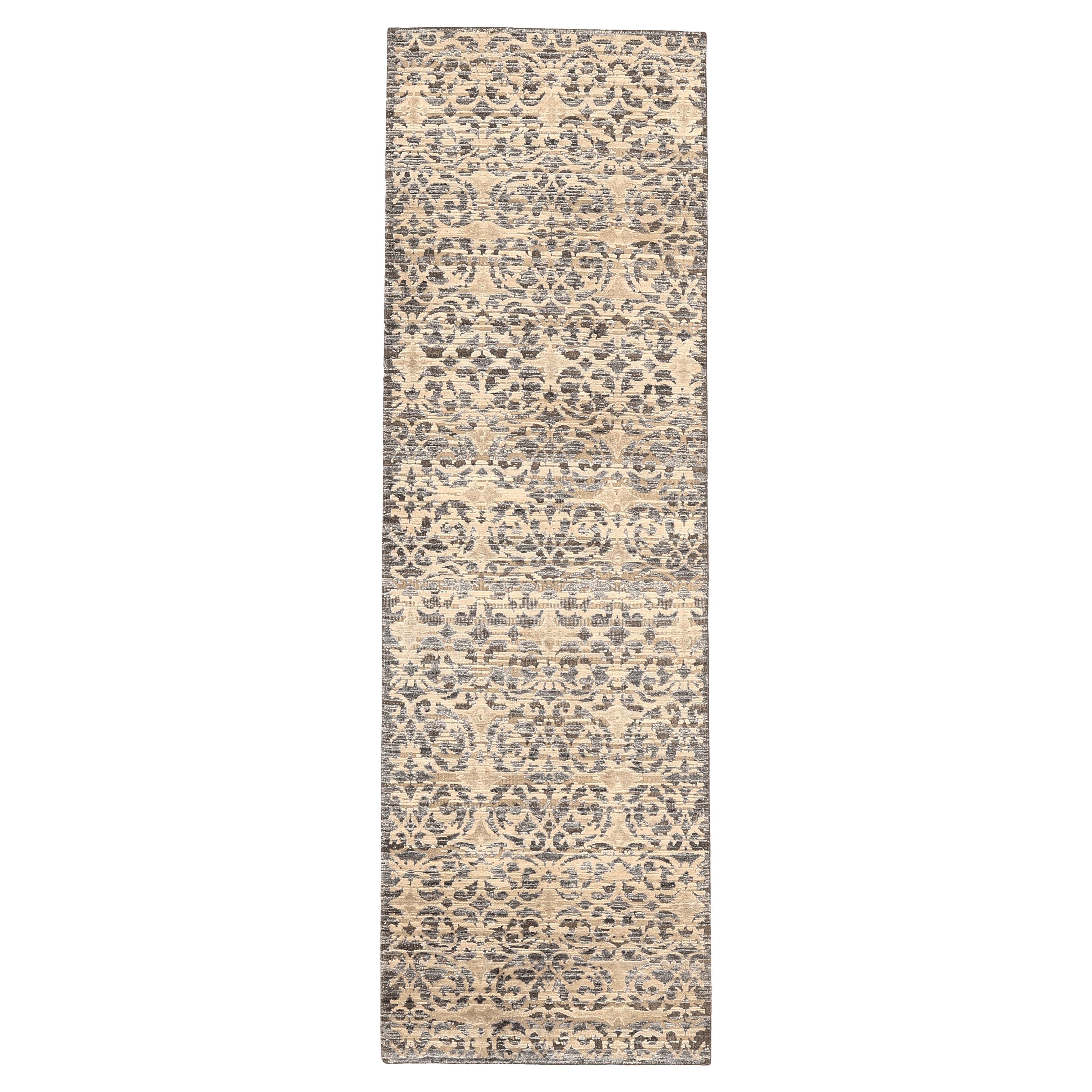 India Modern Runner Rug - Wool Brown Ivory Design - 94211