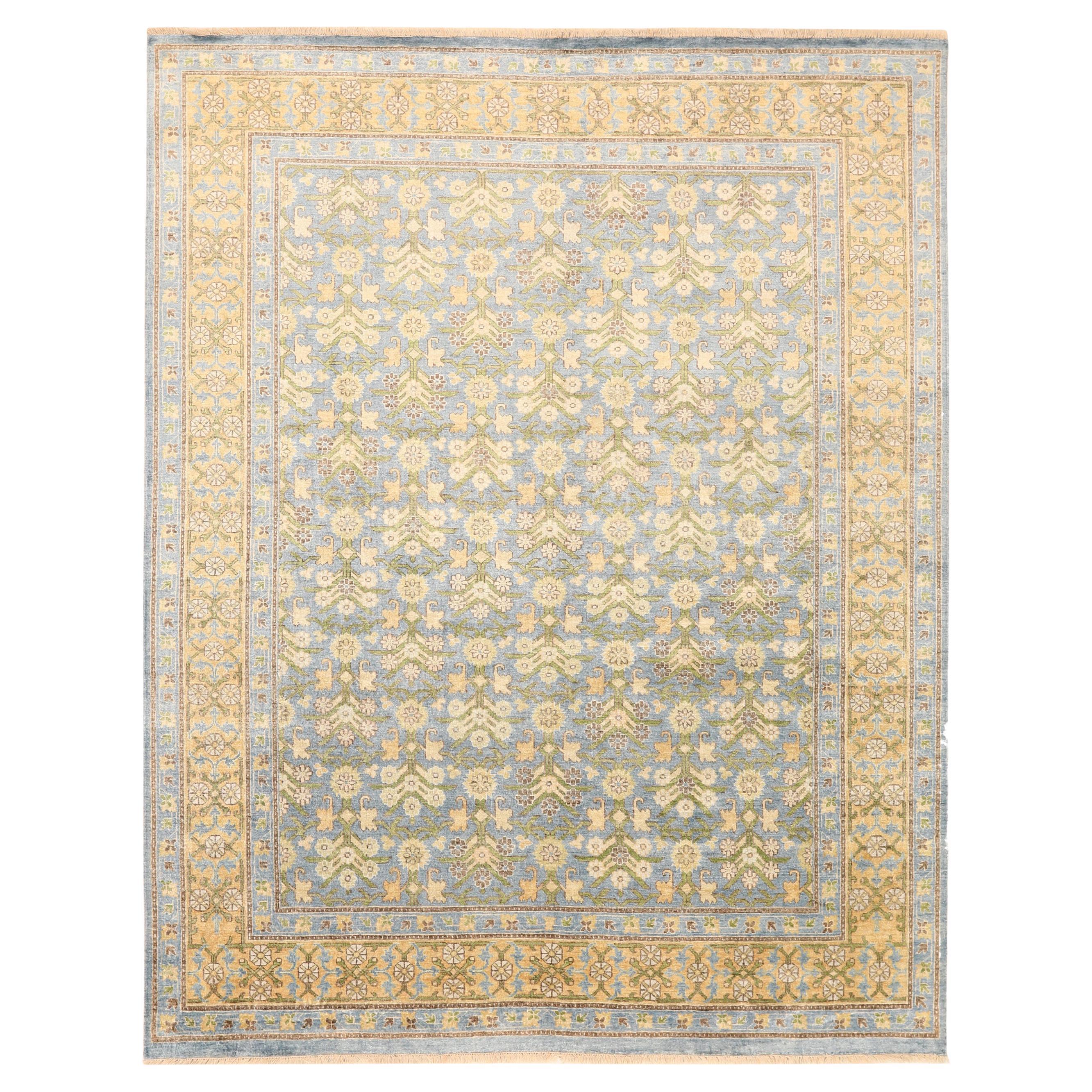 Tapis Khotan en laine bleu vert ivoire - 93815