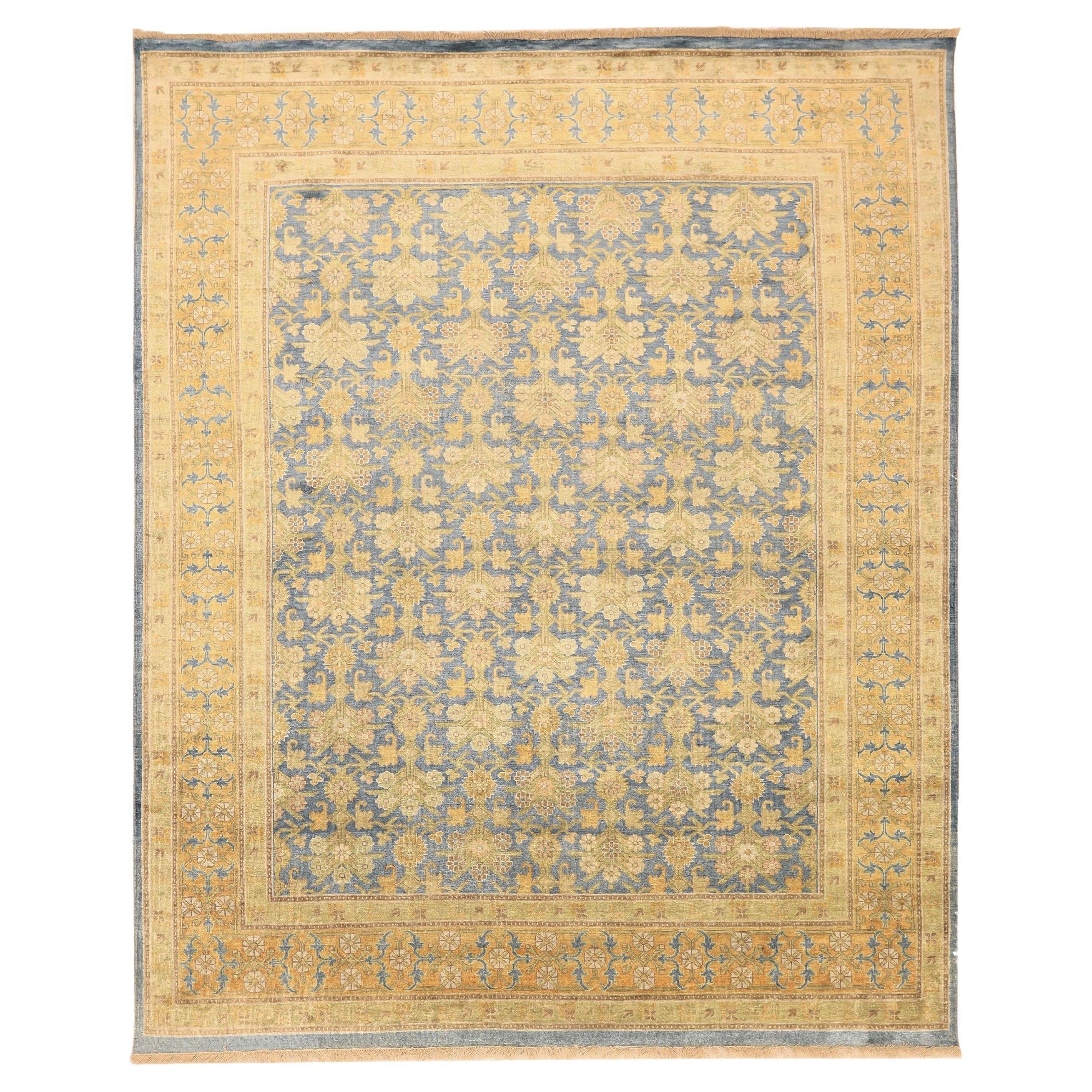 Indien Khotan Bereich Teppiche - Wolle Blau Orange Gelb Design - 93828