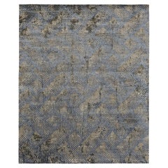 India Modern Area Rugs - Wool and Silk Blue Brown Ivory Taupe - 93826