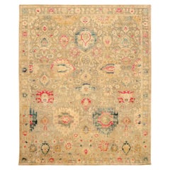 Tapis indien Sari en laine ivoire rouge taupe motif - 93839
