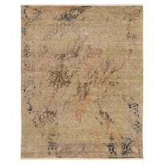 Tapis en soie Sari de l'Inde - Laine Marron Vert Ivoire Rose - 93843